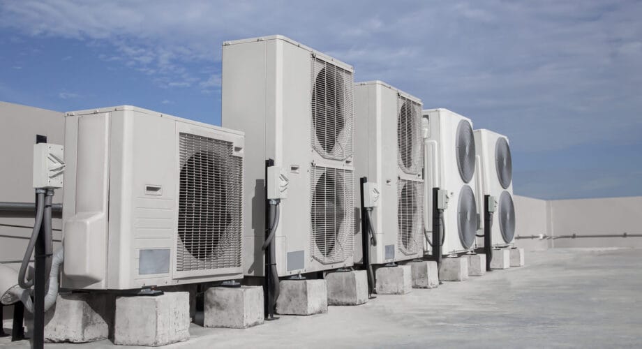 Air conditioning (HVAC) on the roof of an industrial building. Green Energy High Performance HVAC Systems